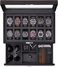 12 Slot Matte Black Watch Box with Valet Drawer (Matte Black / Grey Carbon)