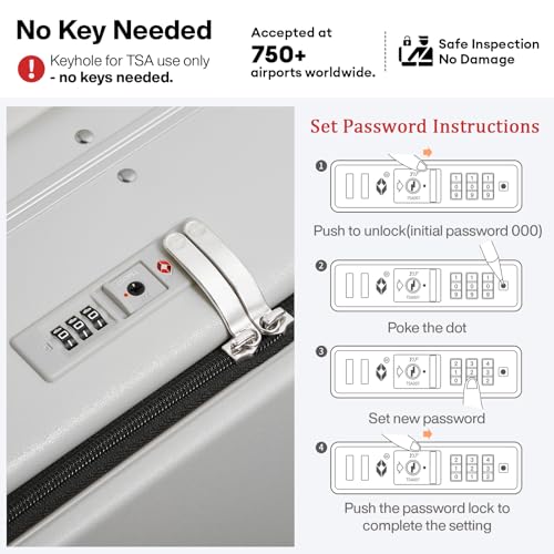 26 Inch Large Checked Luggage PC Hard Shell Suitcase Top Opening Aluminum Frame Travel Suitcases with Wheels (Smoke White / 26-inch)