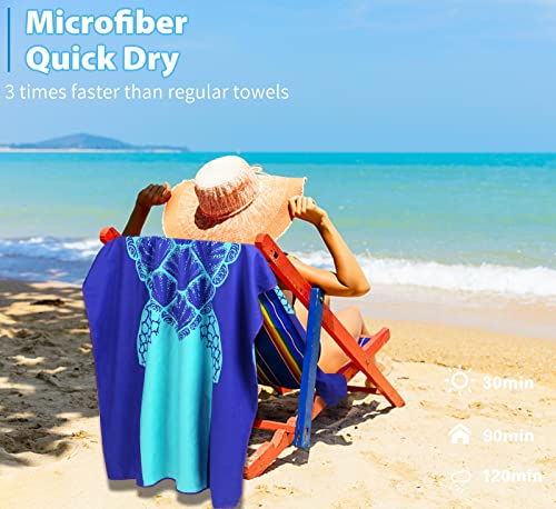 Microfiber Beach Towel with Bag Oversized 71x32 Sand Free 2 Pack (2 Pack Tie Dye and Turtle / 71"x32")