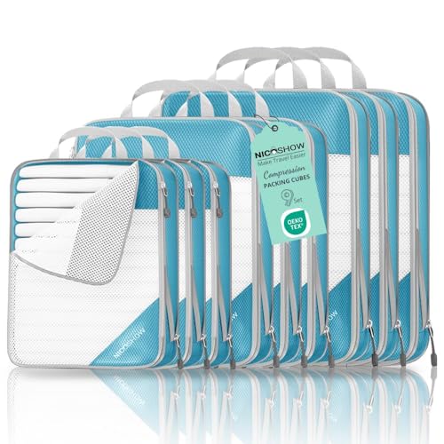 9 Set Compression Packing Cubes for Travel (Teal / 9 pcs)