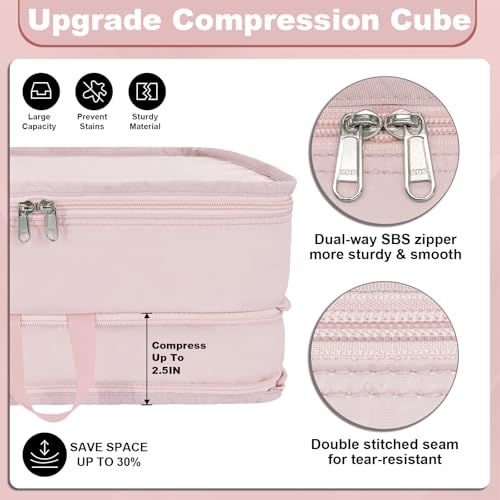 Packing Cubes for Travel Packing Organizers Compression Travel Cubes (Pink / Large)