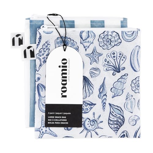 Roamio Reusable Sandwich and Snack Bags (C6 Nautical Stripe & Shells-Lg)
