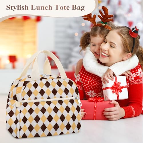 Lunch Box for Women (B-B-Corduroy Brown Argyle / Medium - 10L)