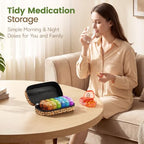 Weekly Travel Pill Organizer 2 Times a Day AM PM Rainbow Pill Box (A Canvas Brown 01 / 1 Set Canvas Case)