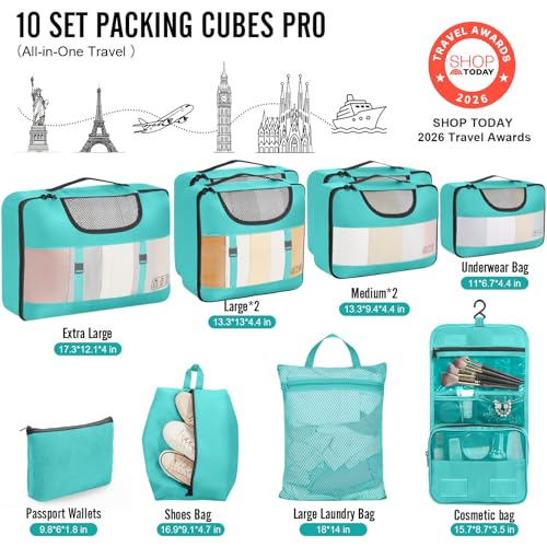 10 Set Packing Cubes for Travel Essentials (10 Teal)