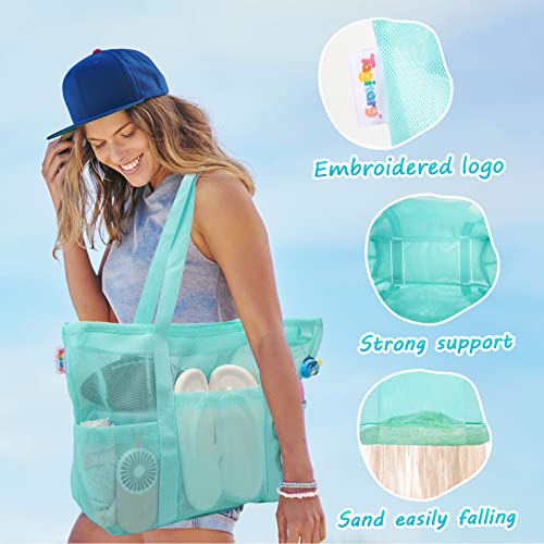 Mesh Beach Bag with Zipper (Blue)
