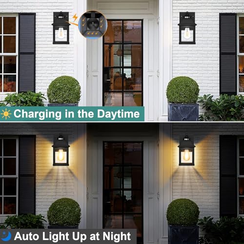 Solar Porch Lights Outdoor Dusk to Dawn with Motion Sensor (Black-1Pack)