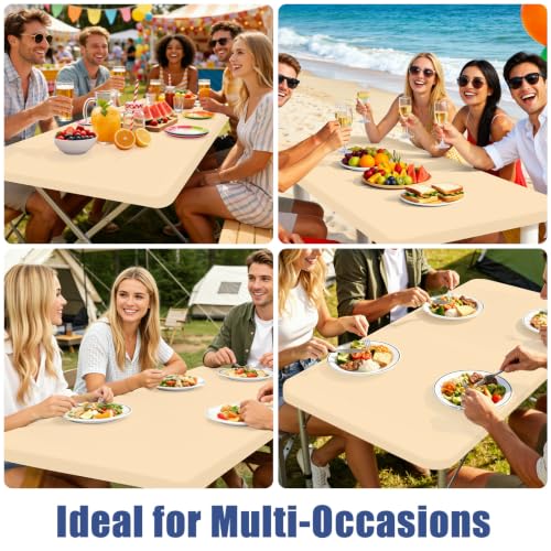 2 Pack Rectangle Spandex Fitted Table Cloth (Ivory / 48" x 24" (Rectangular))