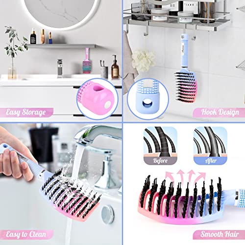 Boar Bristle Hair Brush (Purple+Blue)
