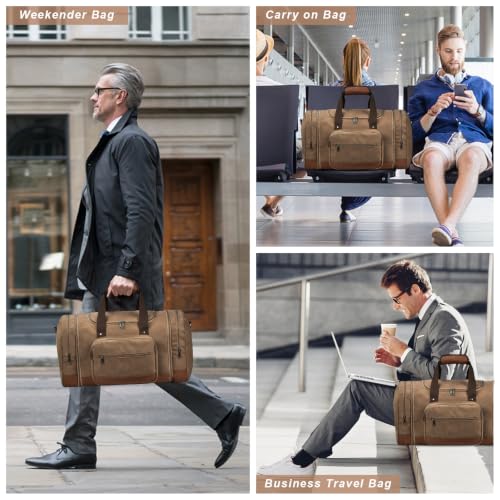 50L Canvas Duffle Bag for Travel Weekend Gym Overnight Carry (Coffee / 50L)