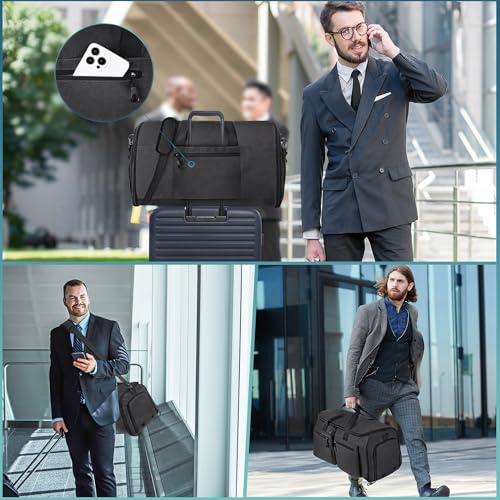 2 in 1 Garment Duffle Bags for Travel Mens Carry (Black Mesh Storage)