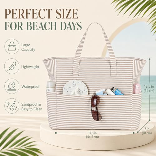 Large Beach Bag for Women (Khaki White)