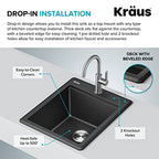 Bellucci 18 inch Granite Workstation Drop In Top Mount Single Bowl Kitchen Sink in Metallic Grey with Accessories (18 Inch / Gray)