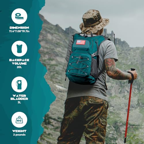 Lightweight Hydration Hiking Backpack with 3L Water Bladder (6.Cyan / 3L Bladder)