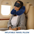 2 Inflatable Neck Pillow Airplane Travel (Black and Blue)