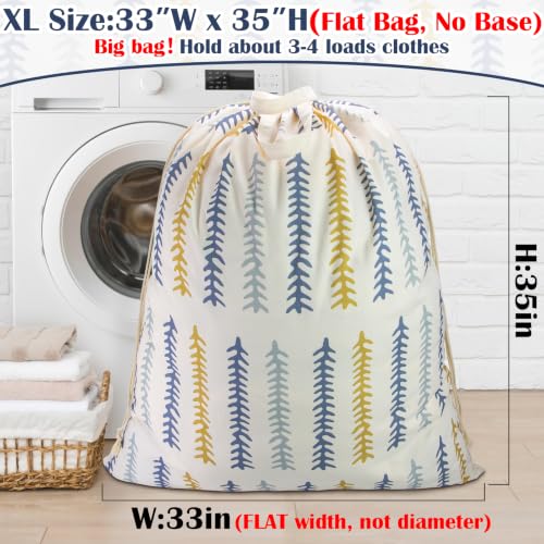 Thick Canvas Laundry Bag with Handles & Drawstring (Fishbone,1pc XL / XL 33"W x 35"H┃1 Pack)