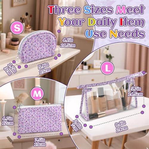 3 Pieces Purple Makeup Bags (3pcs SML)