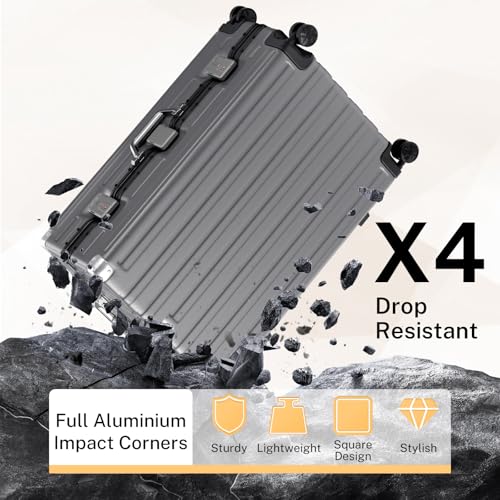 Zipperless Luggage Set 2 Pieces Aluminum Frame Hard Shell Suitcases (Gray / 2 Pieces(20+28in))