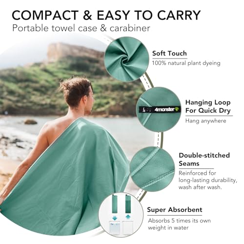 Quick Dry Travel Towel with Case & Carabiner (Spring Green / 59.00" x 30.00")
