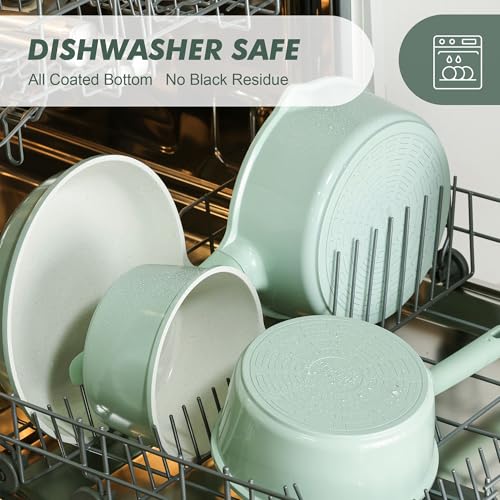 Ceramic Nonstick Saucepan with Lid 2.0QT (Mint Green / 2 Quarts)