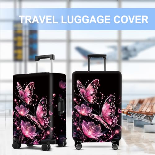 Luggage Cover Washable Suitcase Protector Anti (Pink Butterflies / M(fits 24-26Inch suitcase))
