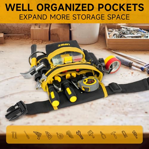 Tool Belt,14-Pockets Tool Belts for Men with Magnetic Tool Pouch (Black&yellow)