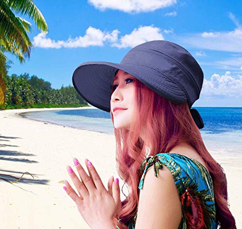 Sun Hats for Women with UV Protection Sun Hat Wide Brim Visor Summer Beach Outdoor Foldable Womens Caps Navy (One Size-Medium / Navy)