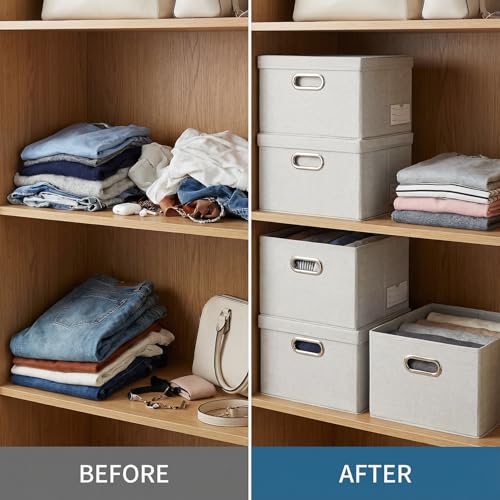 Storage Bins with Lids [3 (Beige / S(3-Pack))