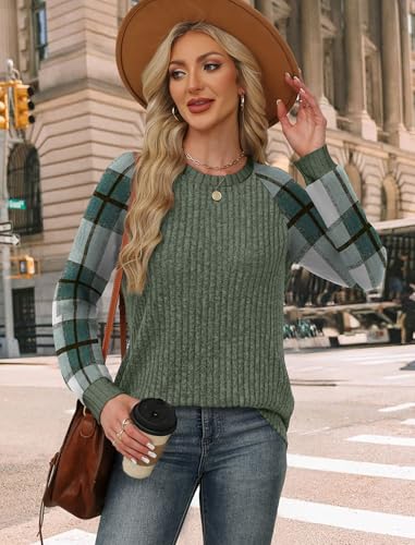 Womens Tops St Patricks Day Shirt Women Winter Clothing Fall Tunics Long Sleeve Sweaters for Women Fall Clothes Comfiest Airport Outfits Business Casual Travel Cozy Fall Fashion Plus Size Maternity (Small / 08-green Plaid)