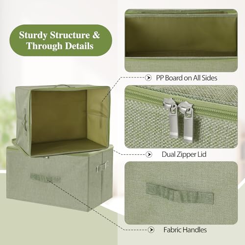 Fabric Storage Bins with Zipper Lids (Green / Large (Pack of 2))