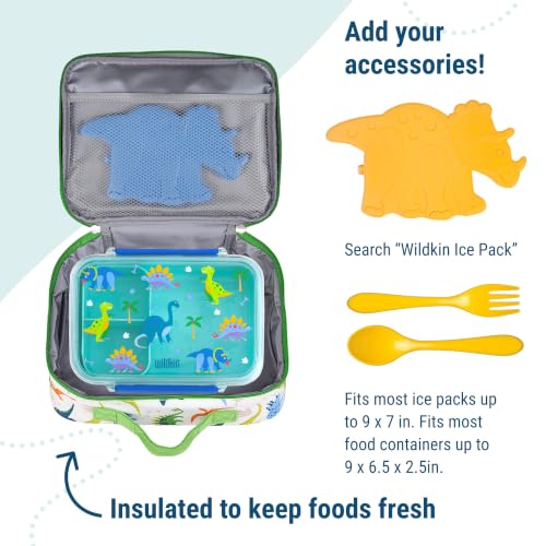 Insulated Lunch Box for Kids (9.75 x 7 x 3.25 inches / Dinosaur Adventures)