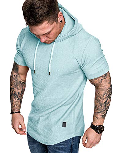 Mens Fashion Hoodies Sport Pullover Solid Color Shirt Workout Lightweight Tops Sky Blue (Medium / Sky Blue1)