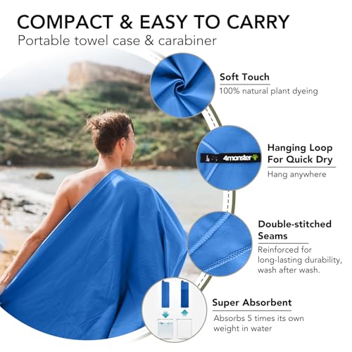 Quick Dry Travel Towel with Case & Carabiner (Blue / 47.00" x 23.60")