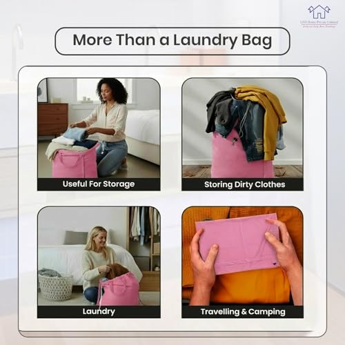 LFH Home Large Premium Cotton Rich Canvas Laundry Bag with Drawstring and Handles Heavy Duty (28"x40" (Pack of 2) / Pink)