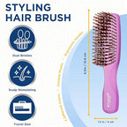 GION2PP Neon Purple 6.25 inch Gentle Touch Detangler Hair Brush for Men Women and Kids. Soft Bristles for Sensitive Scalp. Travel Brush (Small / Purple)