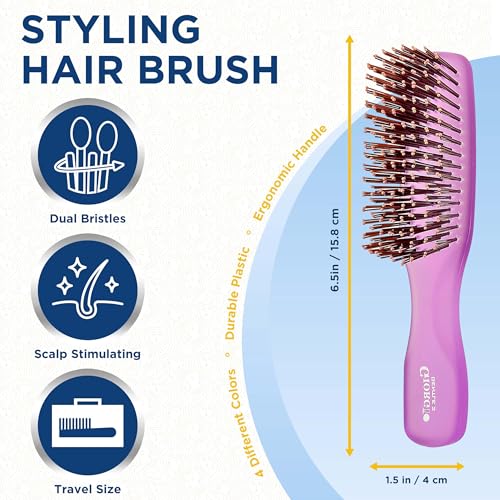 GION2PP Neon Purple 6.25 inch Gentle Touch Detangler Hair Brush for Men Women and Kids. Soft Bristles for Sensitive Scalp. Travel Brush (Small / Purple)
