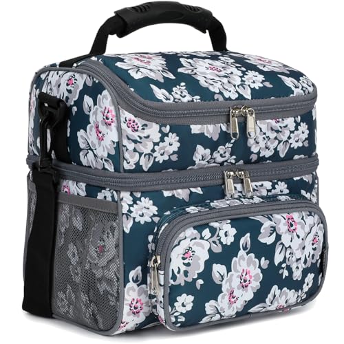 Double Layer Cooler Insulated Lunch Bag Adult Lunch Box Large Tote Bag for Men (Plum)