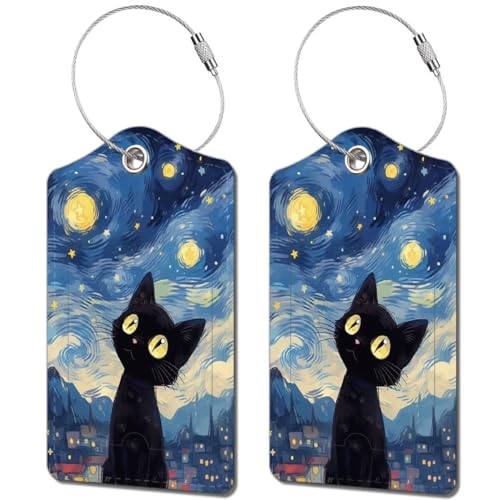 2 Pack Luggage Tag for Suitcase (Black Cat Sky)