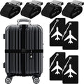 8 Pcs Luggage Straps Suitcase Tags Set for TSA Approved (Black / Airplane)