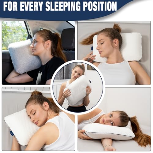 Travel & Camping Comfortable Memory Foam Pillow (15.7 x 10.6 x 3.9 In - White + Extra Cover)
