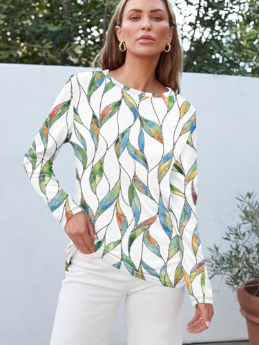 Womens Long Sleeve Tops Teacher Outfit Fall Casual Shirts (Large / Leafwhite)