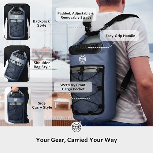 5/10/25/30/40L Waterproof Dry Backpack & Phone Case- Large Floating Dry Bag for Kayaking, Travel, Hiking, Fishing, Camping, Motorcycles & Beach, Heavy-Duty Roll Top Men/Women (Navy Blue) (25l+ Navy Blue / 30L)