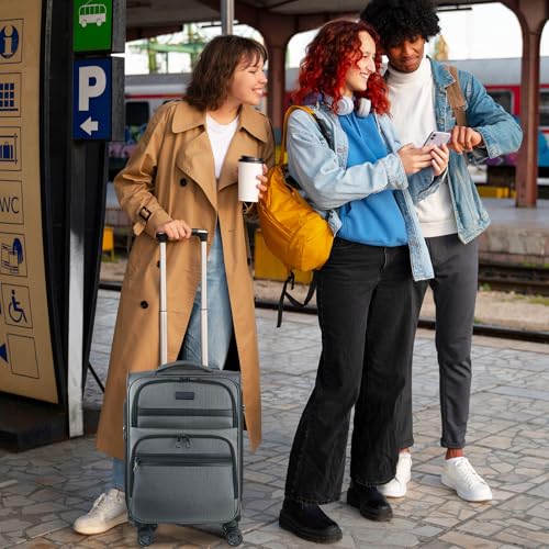 Softside Expandable Carry On Luggage with Front Business Pockets (Grey-20 / 20 inch)