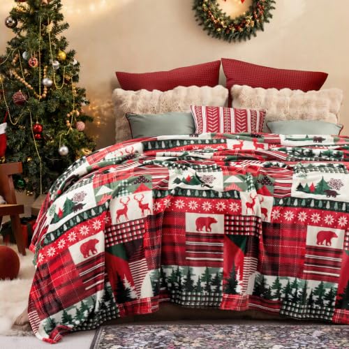 Christmas Fleece Blanket Queen (Christmas Plaid / Queen(90" X 90"))