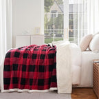 Sherpa Fleece Throw Blanket 80" x 90" Reversible Plush Fluffy Large Big Blanket Lattice Flannel Blankets for All Season Use (Red and Black / 80"*90")