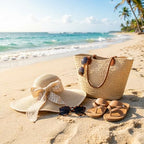 Wide Brim Sun Hat for Women Floppy Straw Hat Summer Beach Hats Fashionable Trendy Hats Sun Protection UPF 50+ (1 Pc：beige+white Dot Hat, 4.7" Brim)