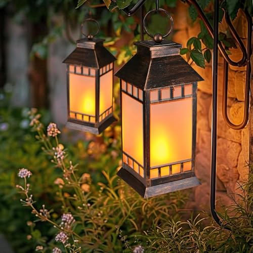 18" Solar Lanterns Outdoor Waterproof Flickering Flame Bronze (Antique Bronze)