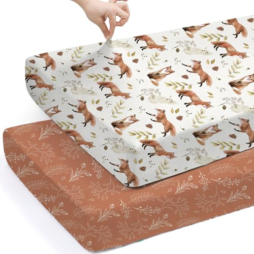 Baby Fitted Crib Sheets (Fox&foliage / 52X28 Inch)