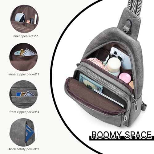 Sling Bag for Women Crossbody Bags Sling Purse Cross Body Backpack Vegan Leather Over Shoulder Bag Travel Handbag Gifts Dark Grey (Drak Grey)