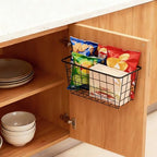 3 Set LeleCAT Adhesive Over the Cabinet Door Wire Baskets for Organizing for Kitchen Food Pantry Bathroom Shelf Storage No Drilling Wall Mounted (Black / 3 PACK)